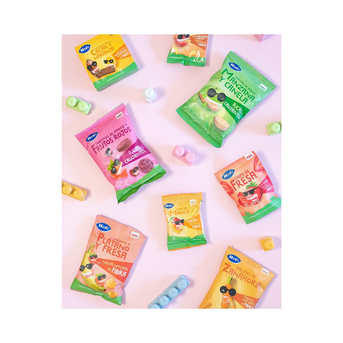 Pack 7x Snacks de Plátano y Fresa en forma de corazones 30 g. Hero-Kids