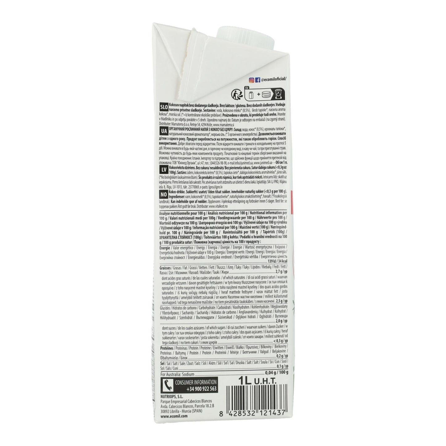 Bebida vegetal de coco Ecomil 1L