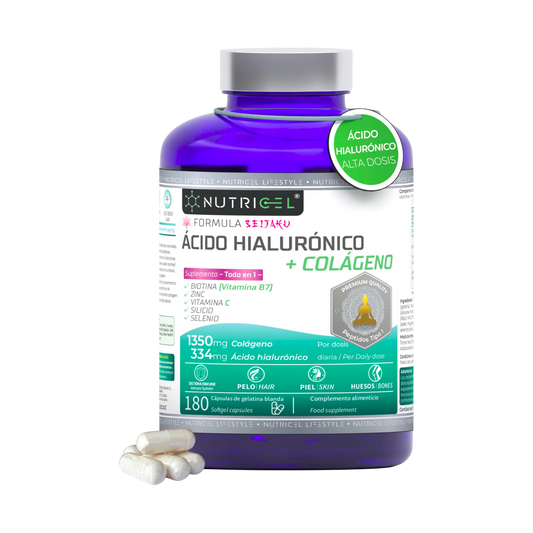 Ácido hialurónico con colágeno hidrolizado y biotina Nutricel 180 cápsulas