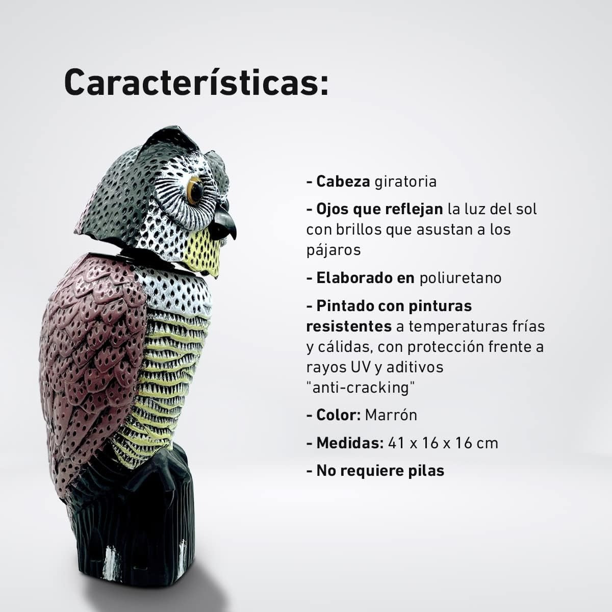 Pack 2 Búhos espantapájaros cabeza giratoria 41 cm Biotop
