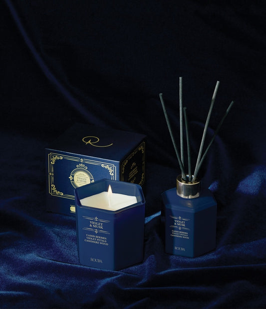 Pack vela y ambientador Violet & Musk, Roura