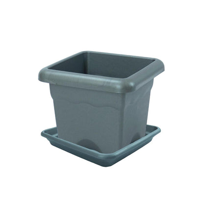 Pack maceta cuadrada con plato color antracita Terra 26 x 26 x 21 cm