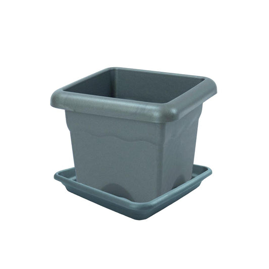 Pack maceta cuadrada con plato color antracita Terra 26 x 26 x 21 cm