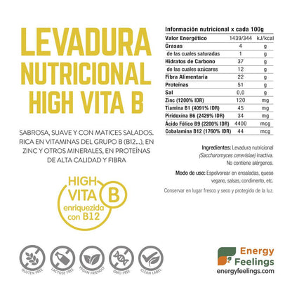 Pack 2x Levadura nutricional vitamina B12 en copos Energy Feelings, 1 Kg