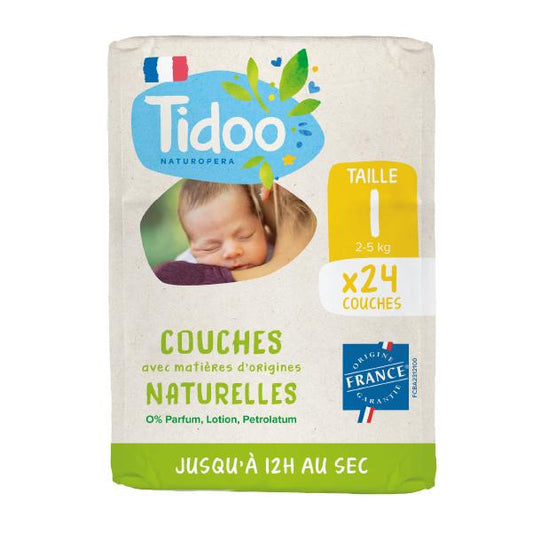 Pañales tidoo Pañal con etiqueta ecológica, origen francés, Talla 1 (2-5kg)
