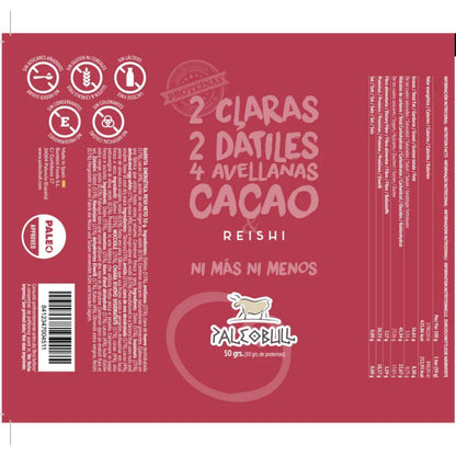 Barrita energética dátiles, avellanas, Reishi y Cacao PaleoBull, 50 g