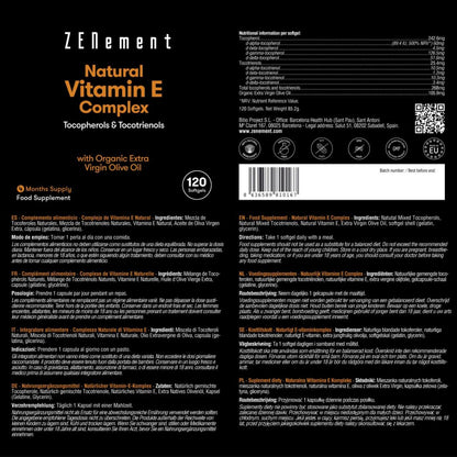 Complejo de Vitamina E natural, Tocoferoles & Tocotrienoles Zenement, 120 comprimidos