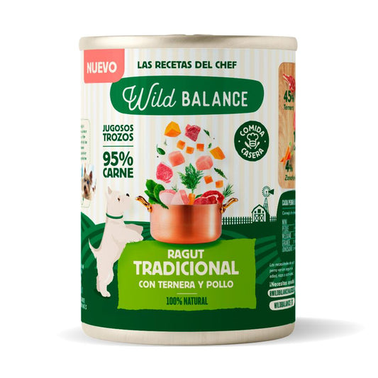 Lata completa Ragut Tradicional de Ternera y Pollo para Perros Wild Balance 400gr