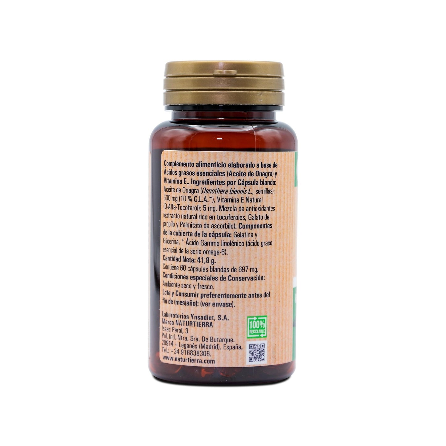 Aceite de onagra, 60 cápsulas blandas. NaturTierra