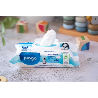 Pack 12 x Toallitas húmedas 100% biodegradables Pingo 80 uds