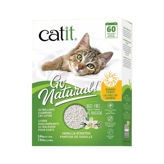 Arena aglomerante ecológica ultraligera de bambú aroma vainilla Go Natural! 1,4 kg Catit