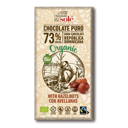 Chocolate Negro 73% con avellanas ECO Chocolates Sole 150g