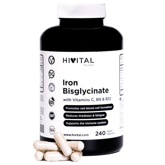 Hierro con vitaminas C, B12 y ácido fólico (B9) 240 cápsulas Hivital