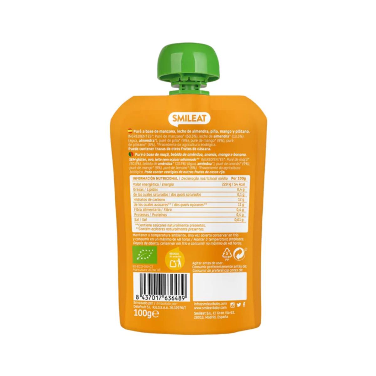 Pack 10 uds Pouches de Leche de Almendra, Mango y Piña ECO Smileat 100gr