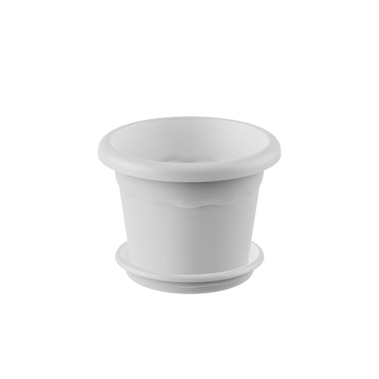 Pack maceta redonda con plato color blanco Terra 18 x 13 cm