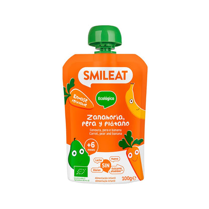 Pack 10 uds Pouches Pera, Plátano y Zanahoria Smileat 100 g