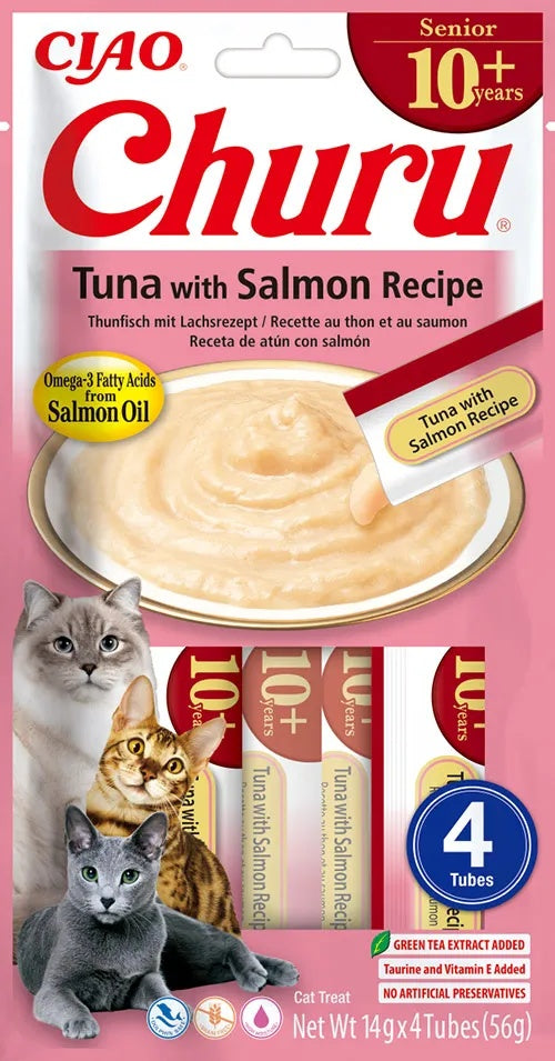 Snack Cremoso Senior de Atún y Salmón para Gatos Churu 4 x 14 g