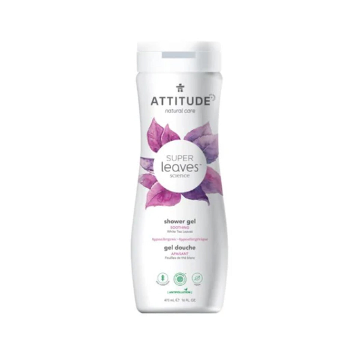 Super leaves Gel de ducha hidratante - Hojas de té blanco, Attitude, 473 ml