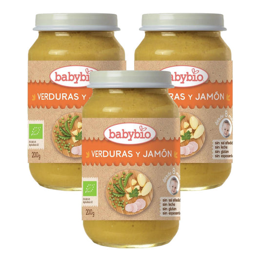 Pack 3 uds Tarrito Menú Tradición Verduras y Jamón, 200 g. Babybio