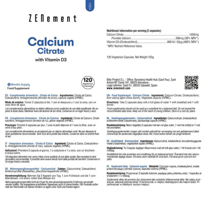 Citrato de Calcio, con vitamina D3 Zenement, 120 comprimidos