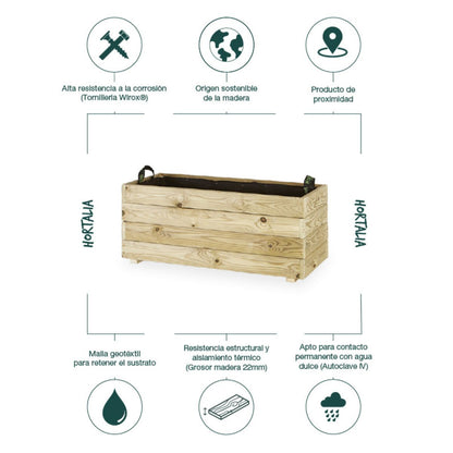 Jardinera rectangular Ghio 90x40x40 Hortalia