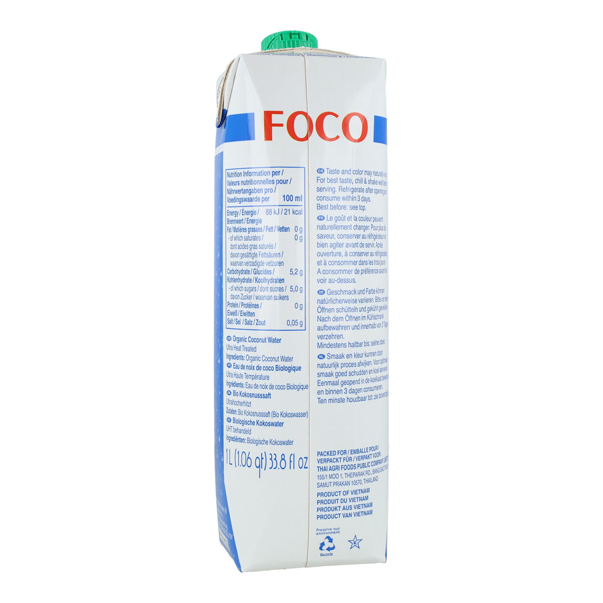 Pack 6x Agua de coco pura 100% Natural Foco 1L