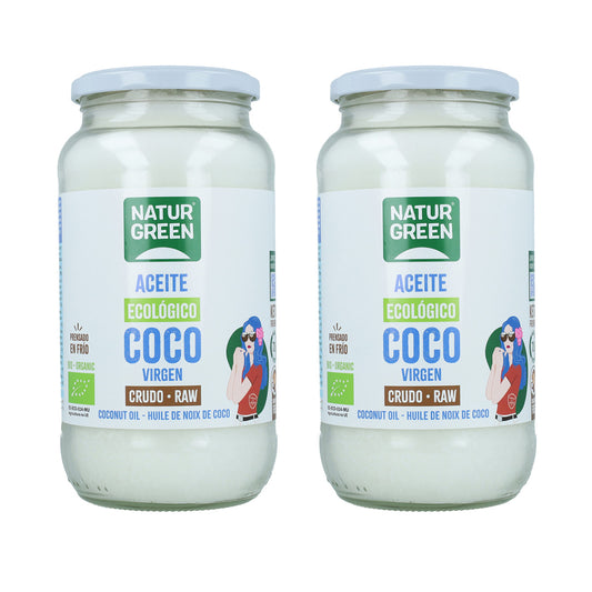 Pack 2 x Aceite de coco Virgen Crudo Bio, NaturGreen, 800 g