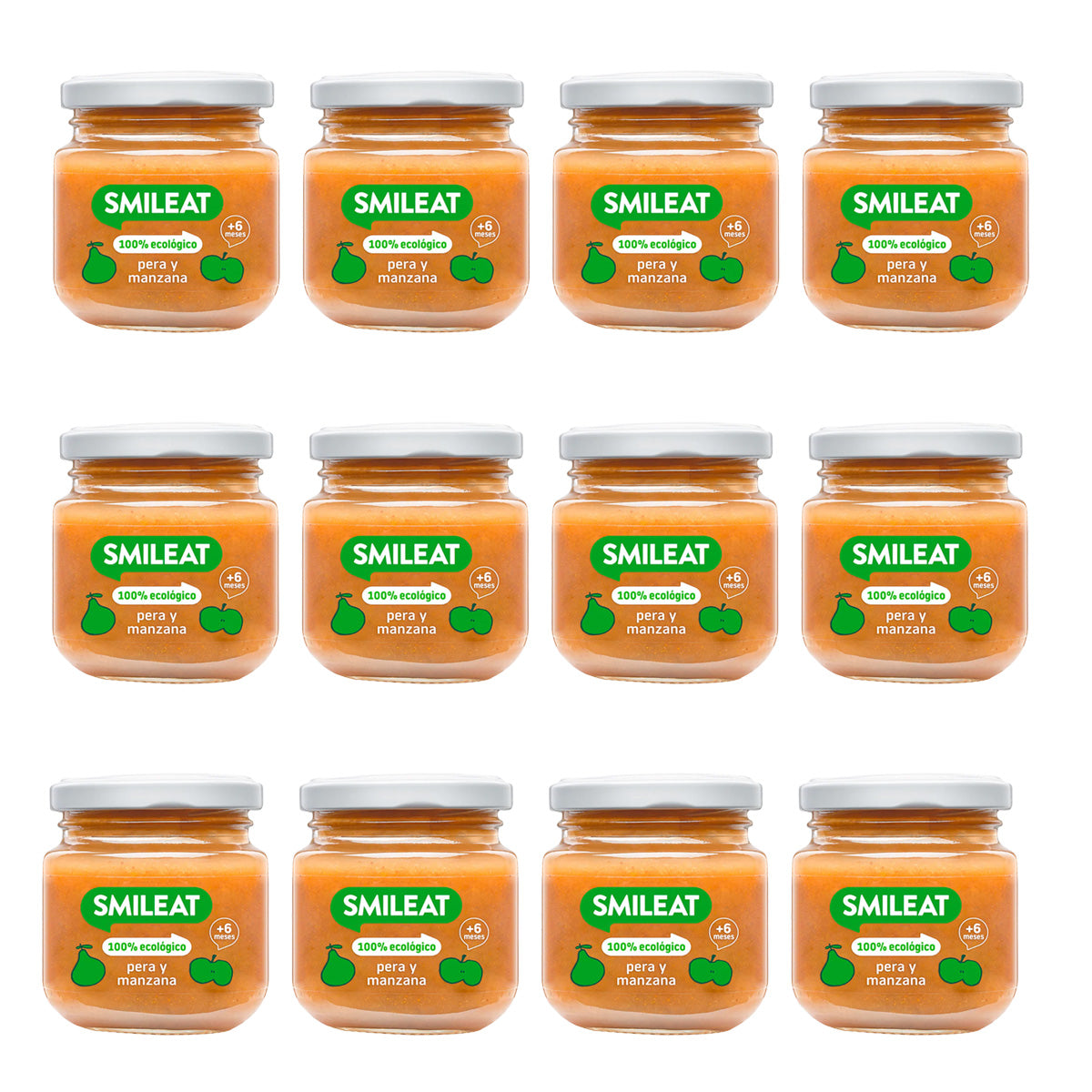 Pack 12x Tarrito de Pera y manzana +6 Meses Smileat, 130g