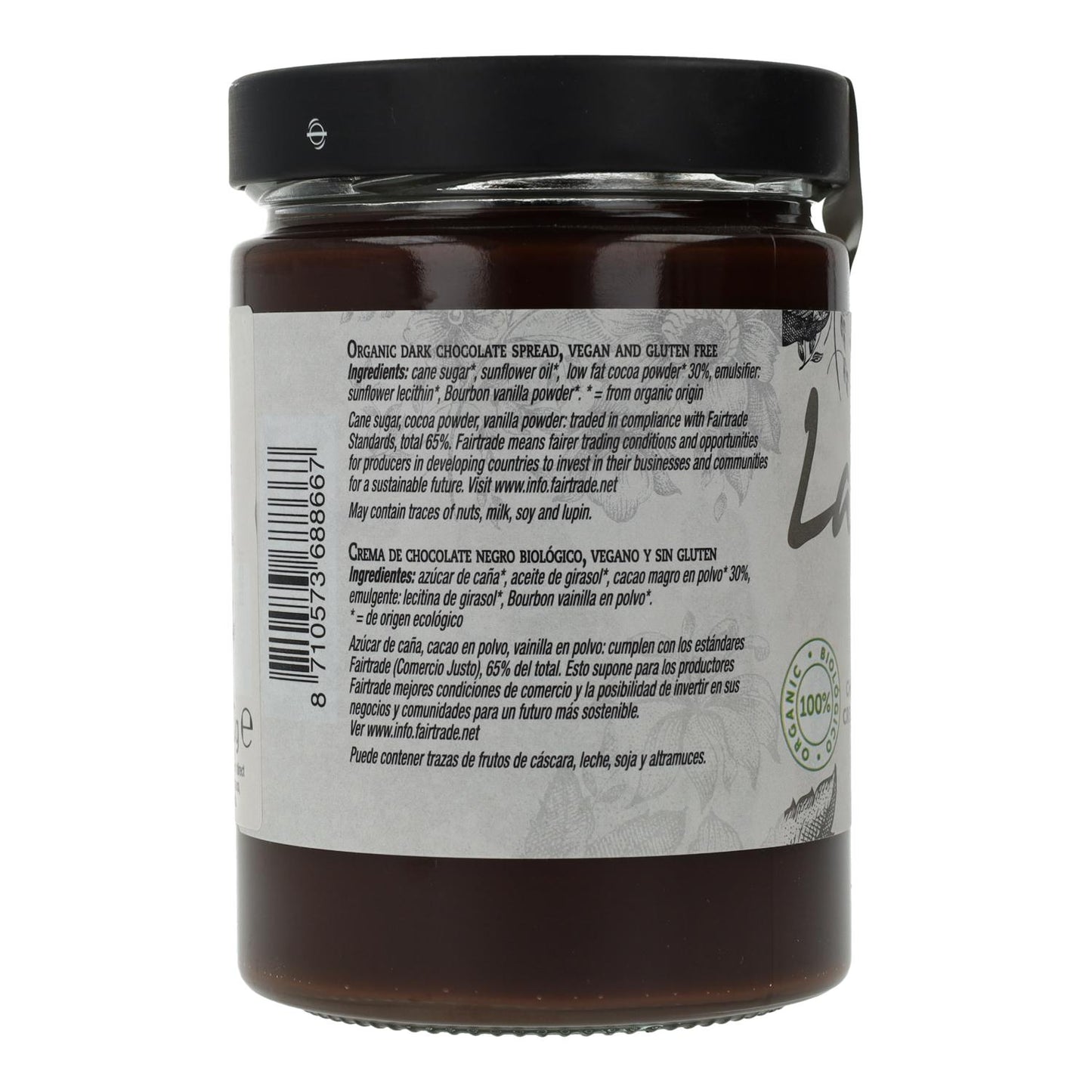 Crema de Chocolate Negro Vegano Sin Gluten La Vida Vegan, 270 g