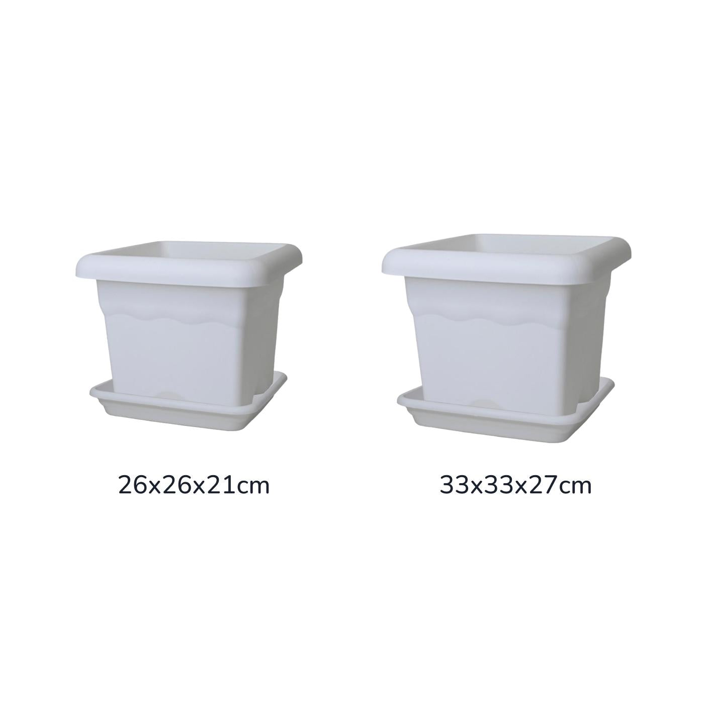 Pack maceta cuadrada con plato color blanco Terra 26 x 26 x 21 cm