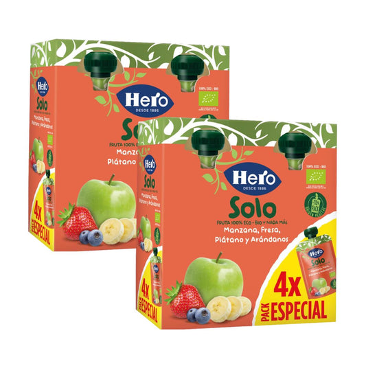 Pack x2 Bolsita Fruta 100 % Eco sabor Manzana, Fresa, Plátano y Arándanos  4x100 g-Hero Solo