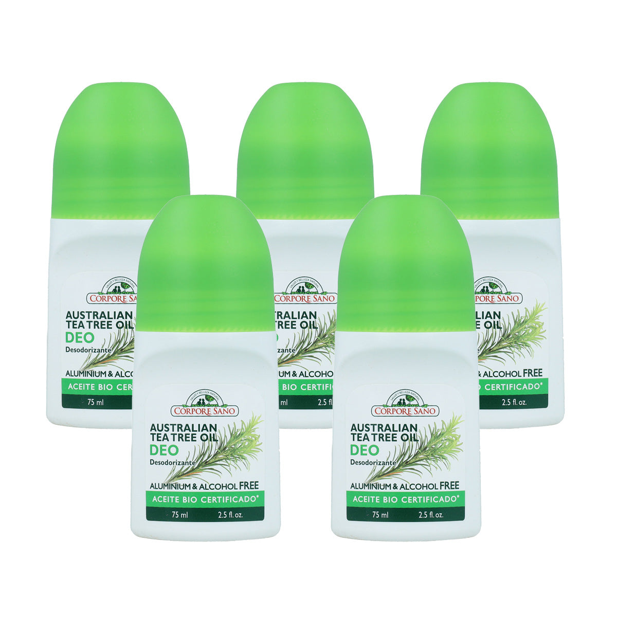 Pack 5x Desodorante roll-on árbol de té Corpore Sano 75 ml
