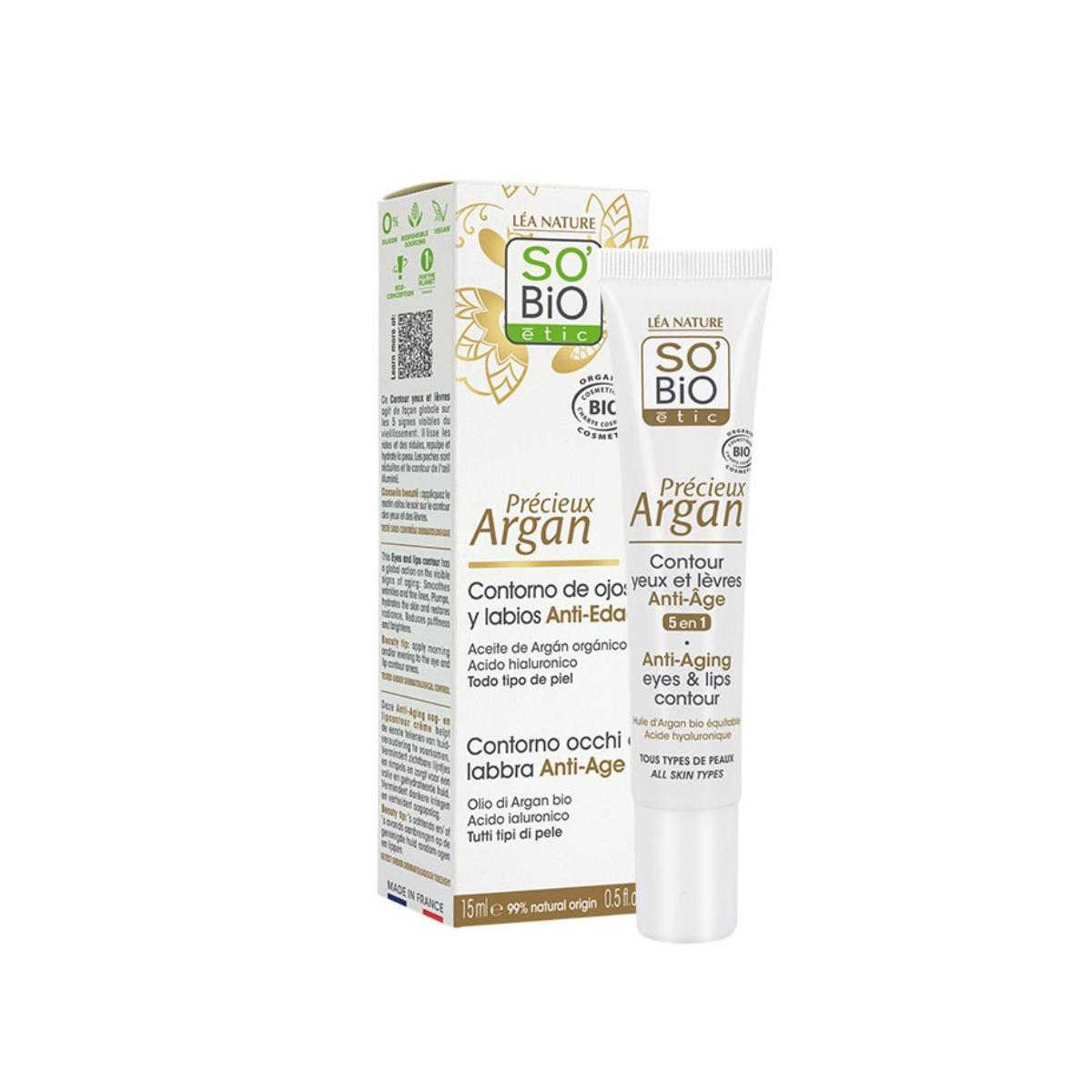 Contorno ojos & labios antiedad acido hialuronico & argan BIO SO'BIO étic 15 ml