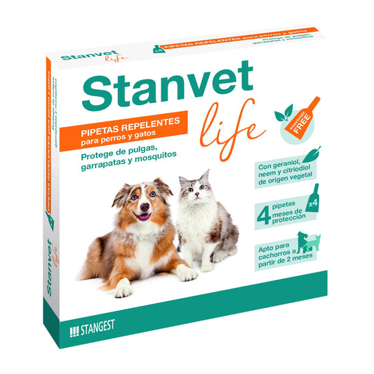 Stangest Pipetas Stanvet Life Perros y Gatos Premium Pipetas Repelentes de Insectos Protegen de Garrapatas, Pulgas y Mosquitos Sin Insecticidas