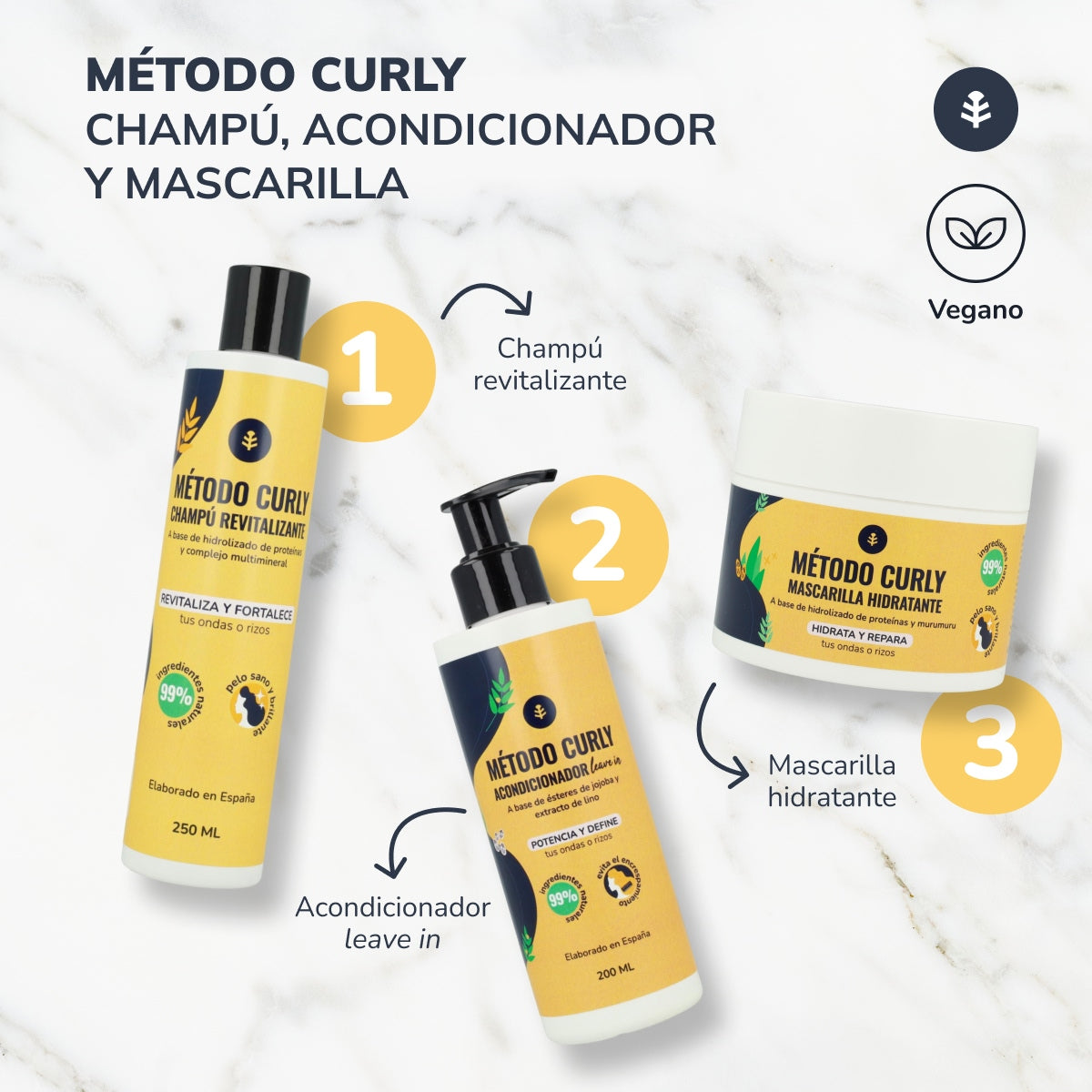 Pack Método Curly: champú, mascarilla y leave in Planeta Huerto