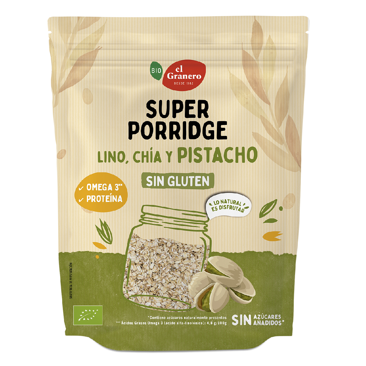 Superporridge Copos de Avena Sin Gluten con Pistacho, Lino y Chia BIO El Granero 350 g