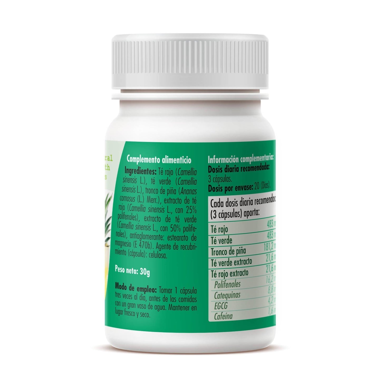 GHF Té verde, té rojo y piña 60 cápsulas 500 mg