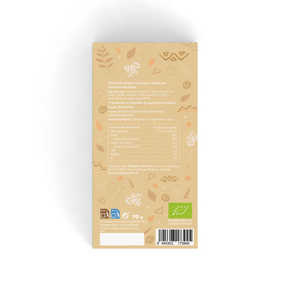 Tableta chocolate blanco vegano 35% sin azúcares añadidos Planeta Huerto 70 gr