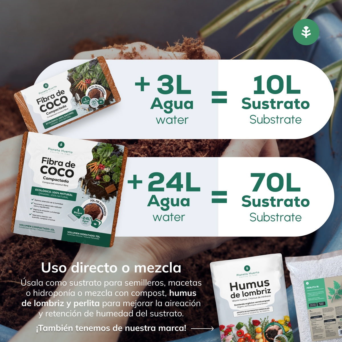 Sustrato Fibra de Coco Planeta Huerto 9 Litros