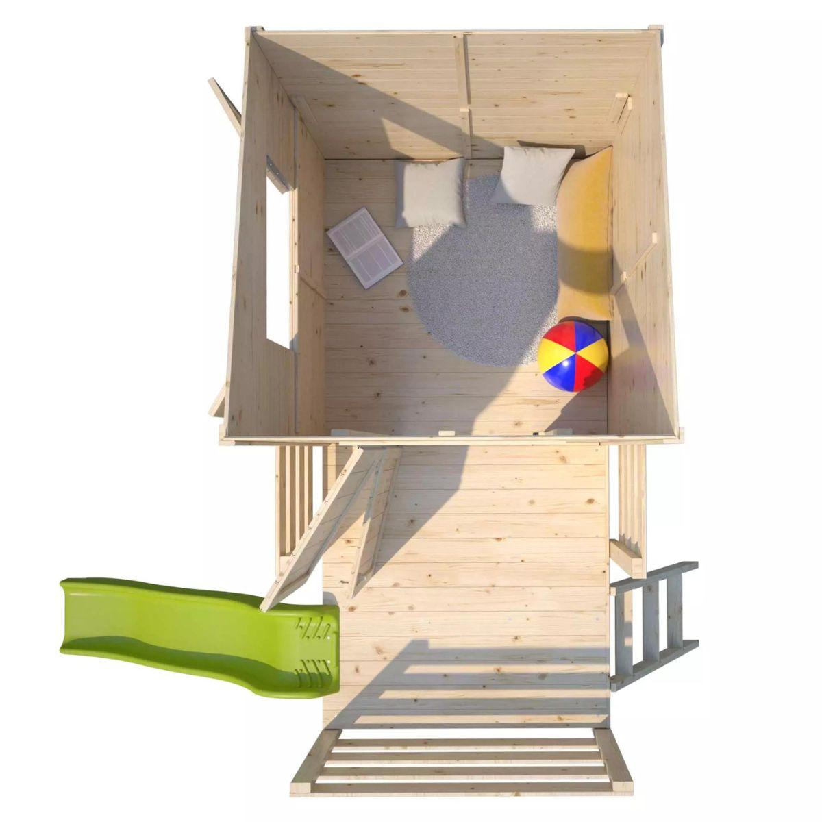 Casita infantil elevada de madera con tobogán Portland Soulet