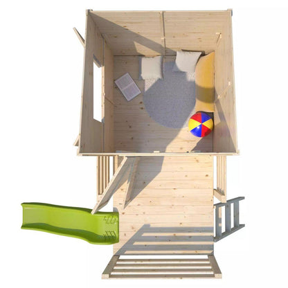 Casita infantil elevada de madera con tobogán Portland Soulet