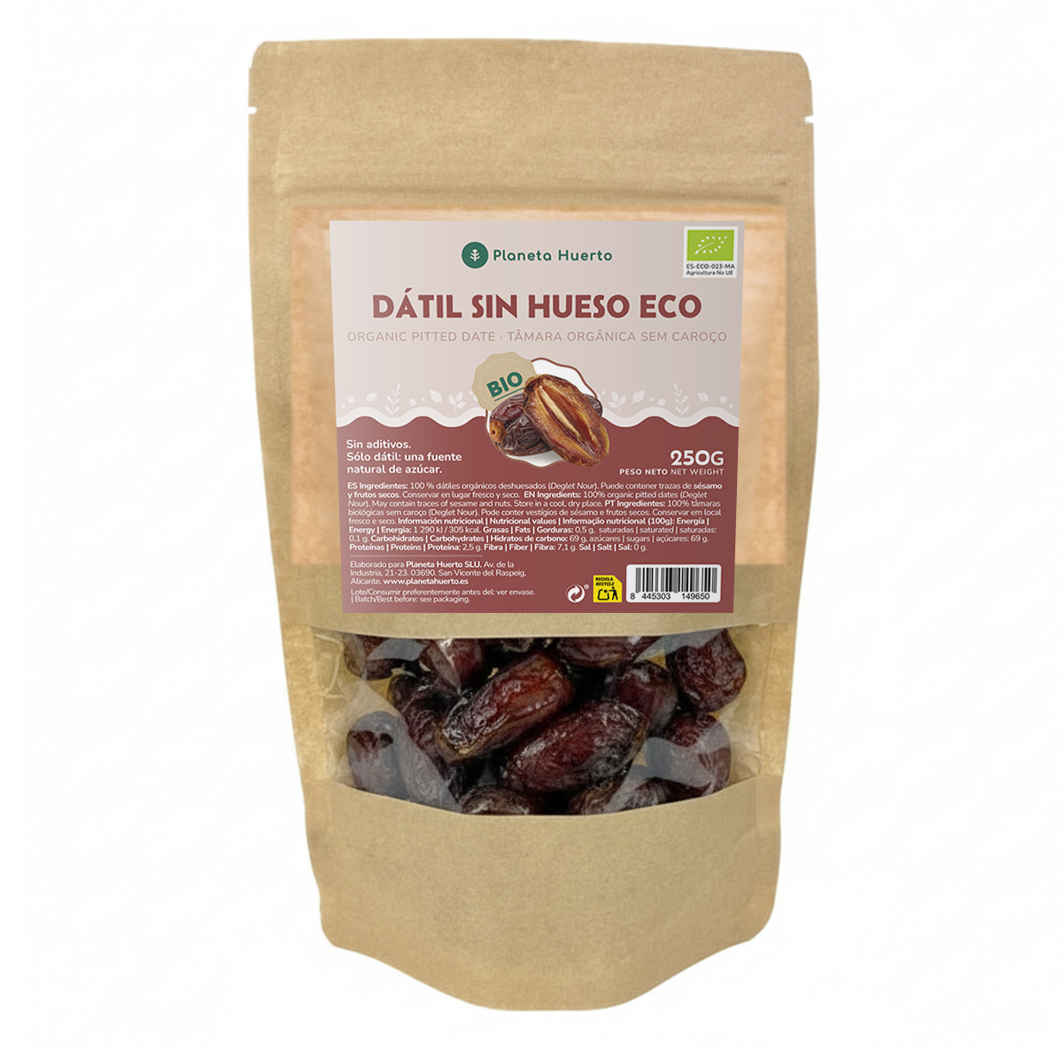 Dátiles sin hueso ECO Planeta Huerto 250 g