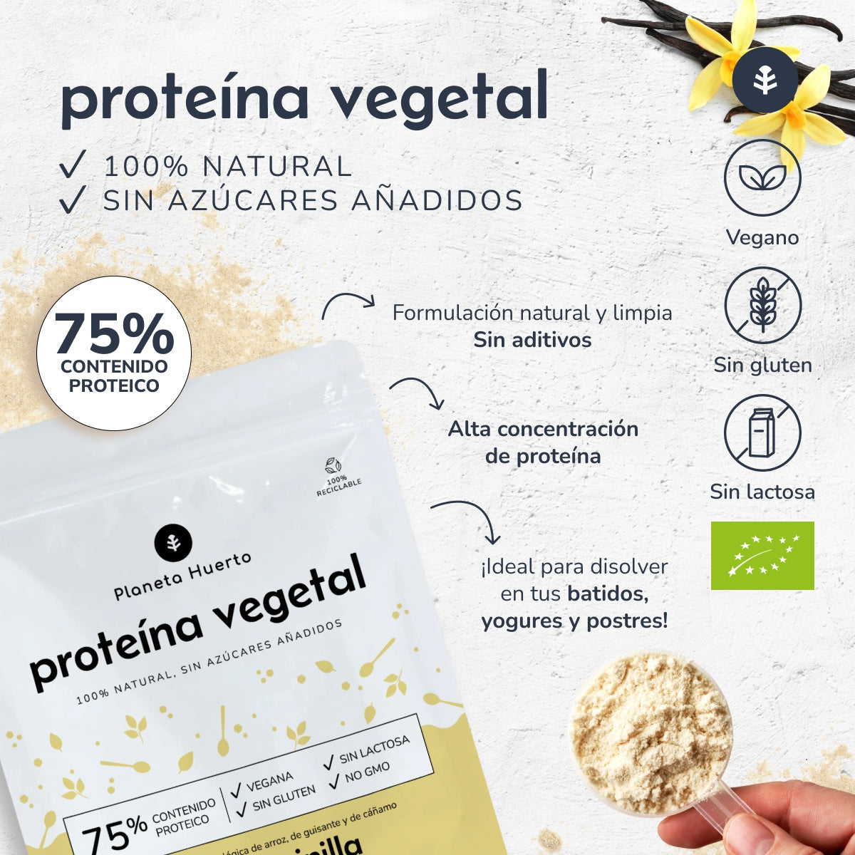 Proteína vegetal Eco 75% vainilla Planeta Huerto 500 g