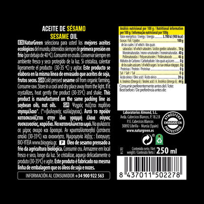 Aceite de Sésamo BIO  NaturGreen. 500 ml