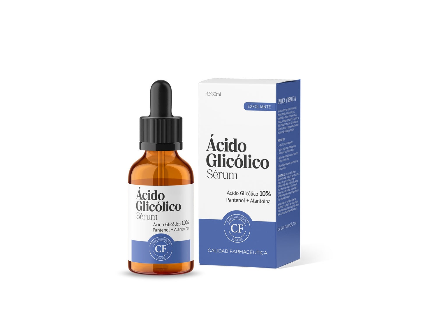 Calidad Farmacéutica Sérum exfoliante con Ácido Glicólico 10%, Pantenol y Alantoína 30 ml
