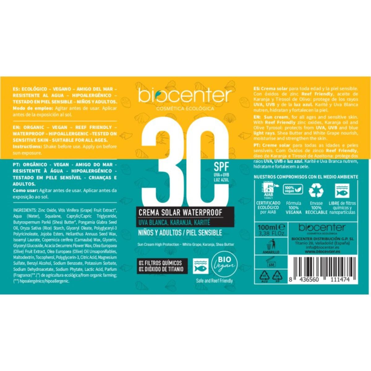 Crema solar natural formato de viaje Biocenter 100 ml