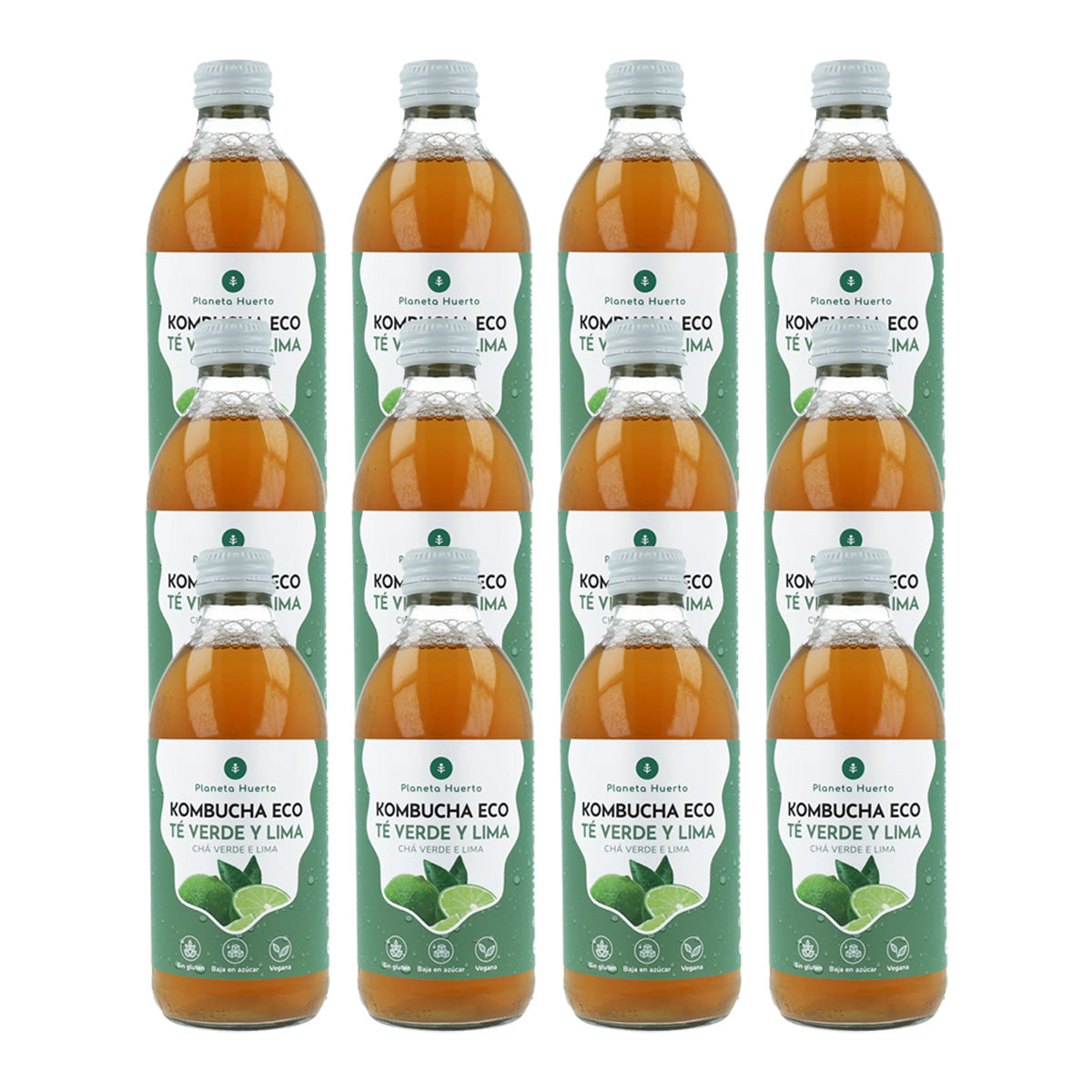 Pack 12x Kombucha ECO té verde y lima Planeta Huerto 330 ml