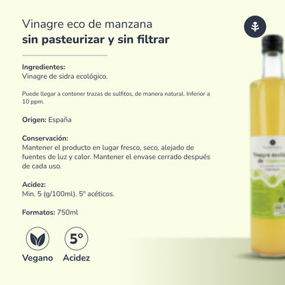 Pack 2x Vinagre de manzana ECO sin filtrar Planeta Huerto 750 ml