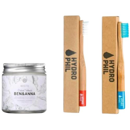 Pack infantil Cepillo de dientes azul y rojo + pasta de dientes Ben&Anna