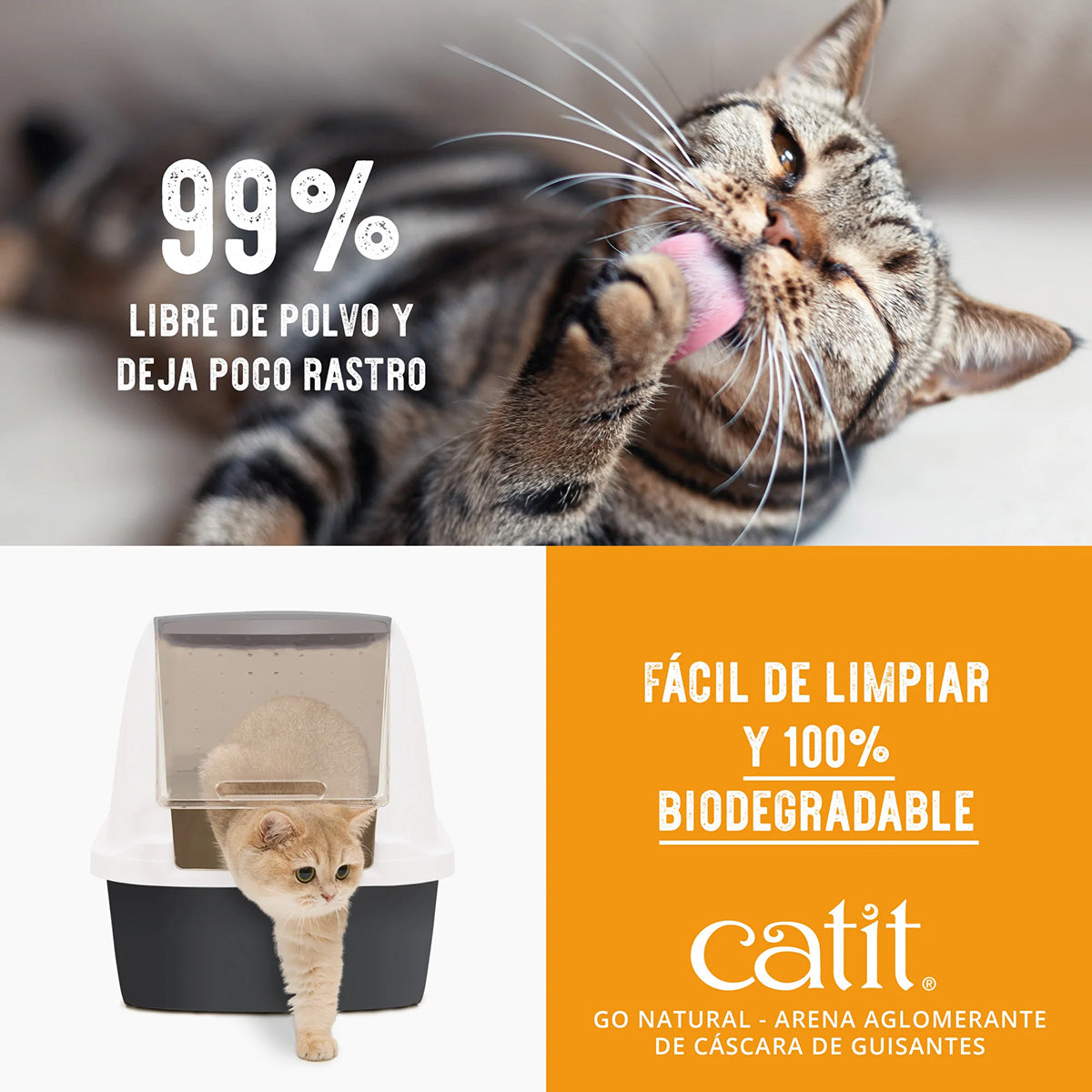 Arena aglomerante ecológica de cáscara de guisantes aroma vainilla Go Natural! 5,6 kg Catit